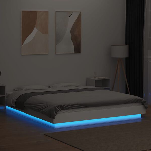 vidaXL Bed Frame with LED Lights without Mattress White 160x200cm