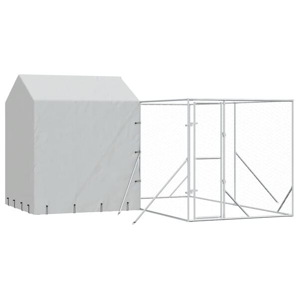 vidaXL Outdoor Dog Kennel with Roof Silver 4x4x2.5 m Galvanised Steel