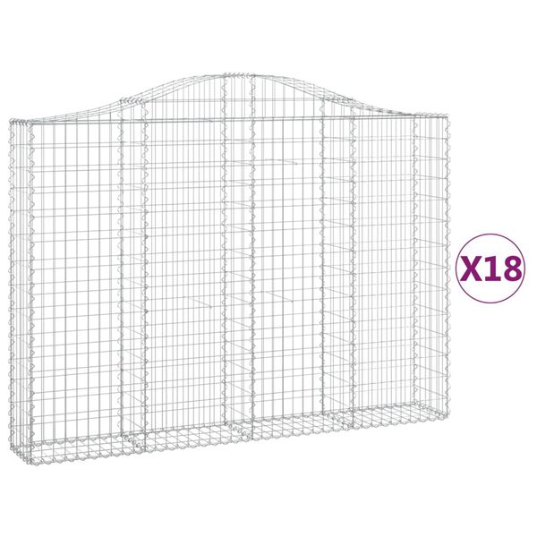 vidaXL Arched Gabion Baskets 18 pcs 200x30x140/160 cm Galvanised Iron
