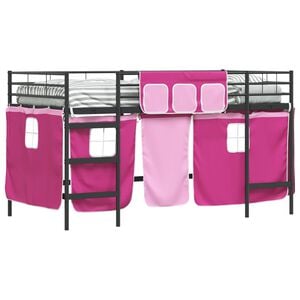 vidaXL Kids'Loft Bed Frame with Curtains Black and Pink 79.5 x 200 cm