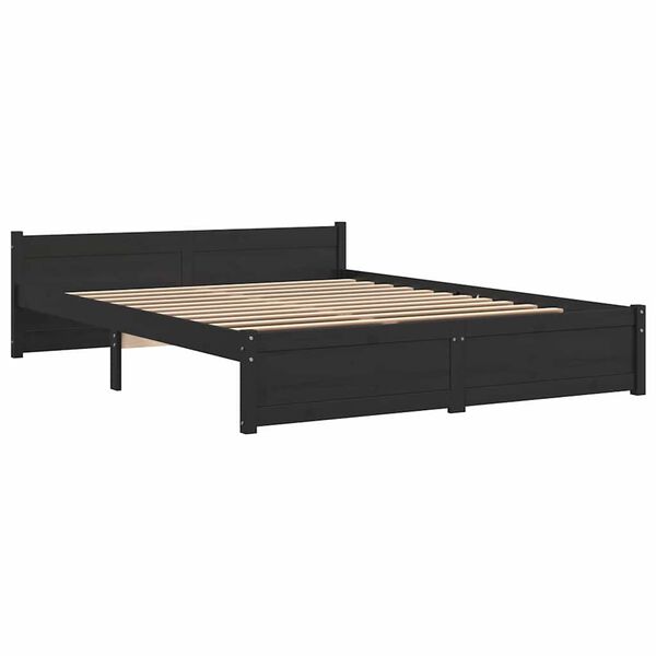 vidaXL Bed Frame without Mattress Black Solid Wood 135x190 cm Double Double