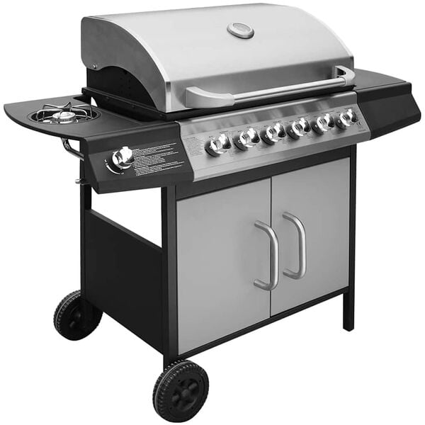 vidaXL Gas Barbecue Grill 6+1 Cooking Zone Black and Silver