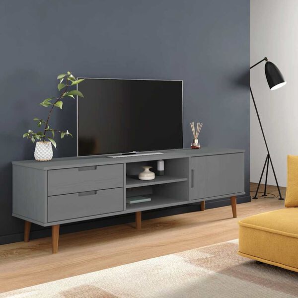 vidaXL TV Cabinet MOLDE Grey 158x40x49 cm Solid Wood Pine