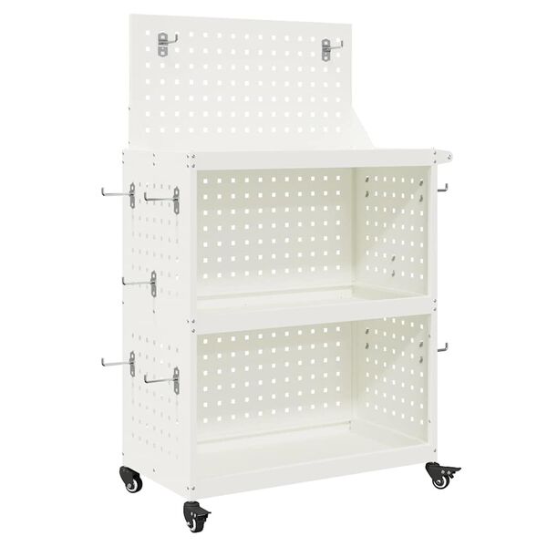 vidaXL Tool Trolley Manual White 65 x 35 x 111 cm Cold-rolded steel