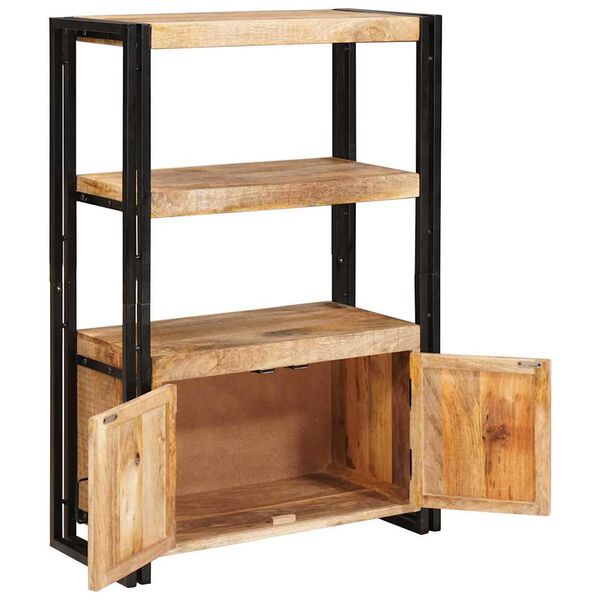 vidaXL Bookshelf with Doors Brown Solid Rough Mango Wood and Metal