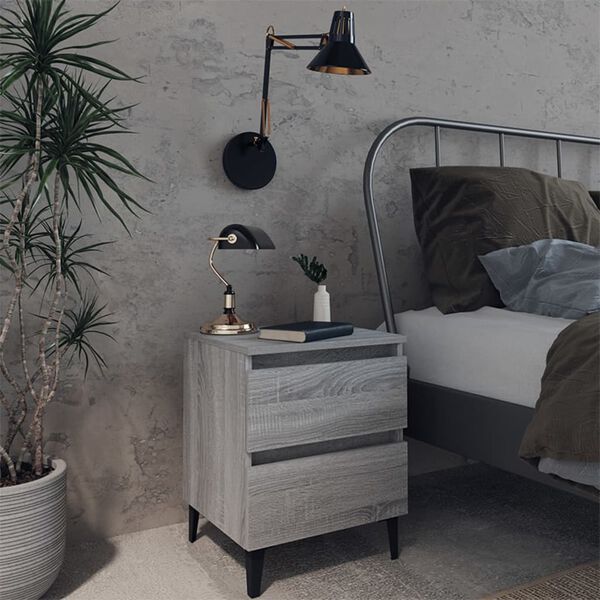 vidaXL Bed Cabinet with Metal Legs Grey Sonoma 40x35x50 cm