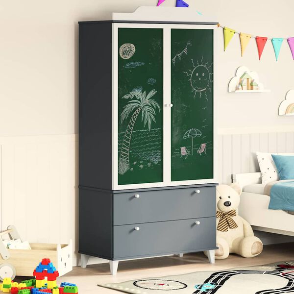 vidaXL Chalkboard Wardrobe with Drawer Grey and white Engineered wood