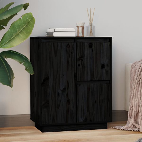 vidaXL Sideboard Black 60x34x75 cm Solid Wood Pine