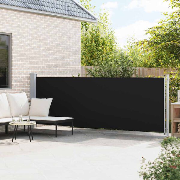 vidaXL Patio Retractable Side Awning 140x600 cm Black