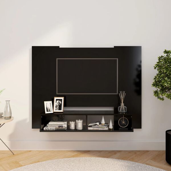 vidaXL Wall TV Cabinet Black 120x23.5x90 cm Engineered Wood