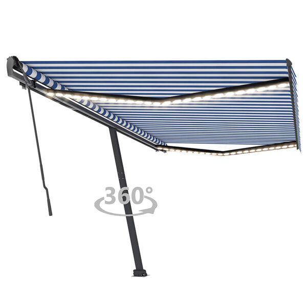 vidaXL Manual Retractable Awning with LED 500x350 cm Blue and White