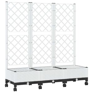 vidaXL Garden Planter with Trellis&Wheels White 120 x 40 x 131.5 cm PP