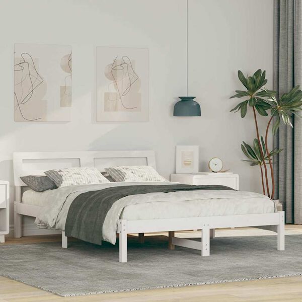 vidaXL Bed Frame with Headboard White 140 x 190 cm Solid Pine Wood