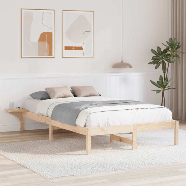 vidaXL Bed Frame Natural 140 x 190 cm Solid Pine Wood