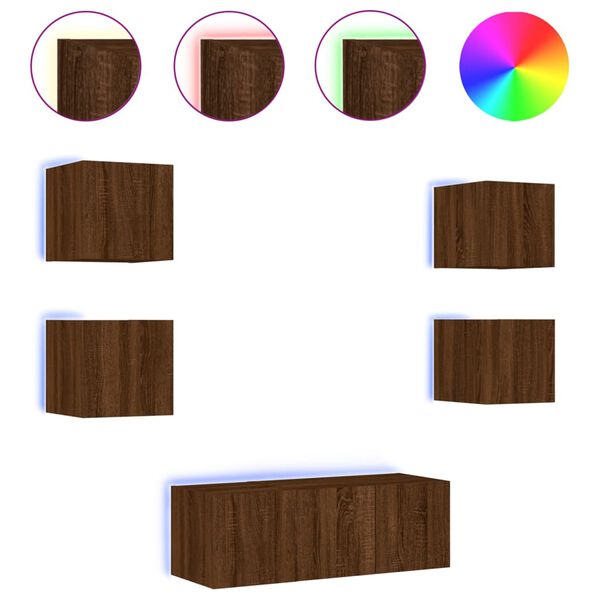 vidaXL 6 Piece TV Wall Units with LED Brown Oak Engineered Wood