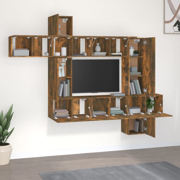 vidaXL 10 Piece TV Cabinet Set Smoked Oak Engineered Wood