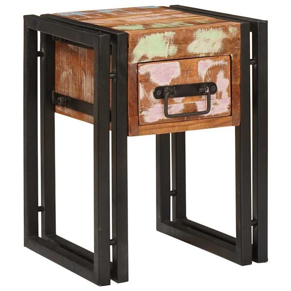vidaXL End Table with Drawer 30 x 30 x 40 cm Solid Reclaim Wood
