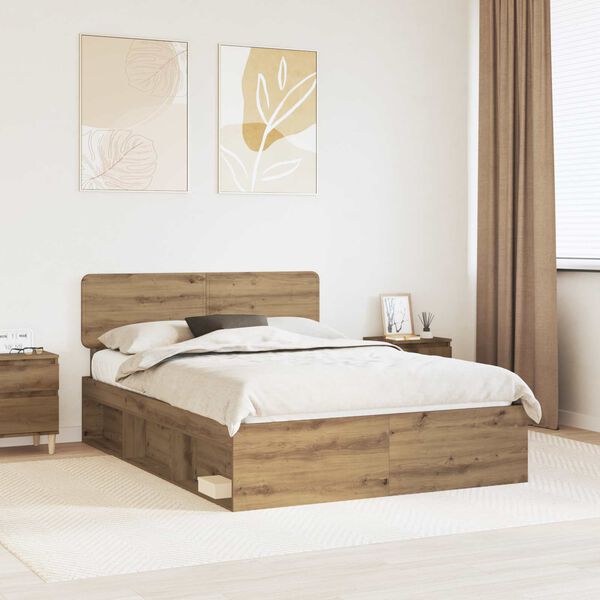 vidaXL Bed Frame Artisian Oak 140 x 190 cm Solid Pine Wood