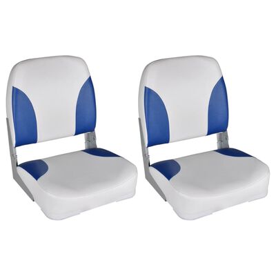 vidaXL Boat Seats 2 pcs Foldable Backrest Blue-white Pillow 41x36x48cm