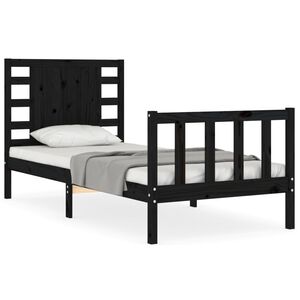 vidaXL Bed Frame without Mattress Black Small Single Solid Wood Pine