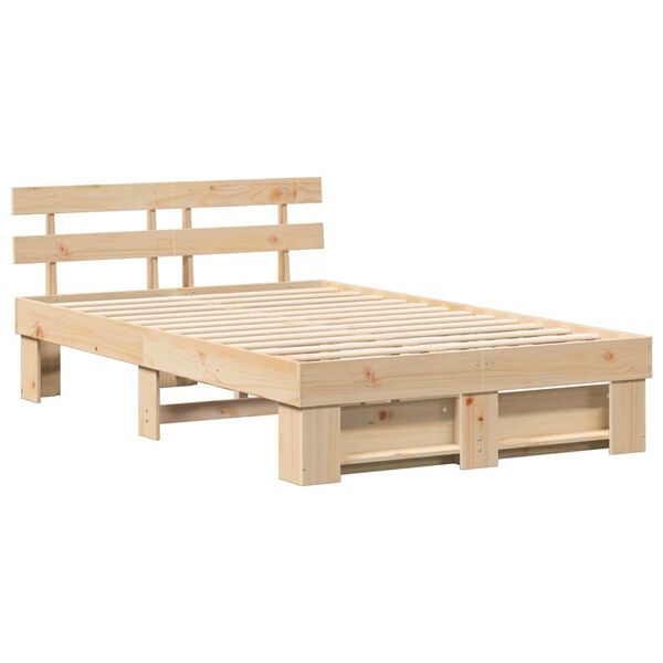 vidaXL Bed Frame with Headboard Brown 135 x 190 cm Solid Pine Wood