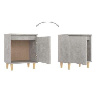 vidaXL Bed Cabinets with Solid Wood Legs 2pcs Concrete Grey 40x30x50cm