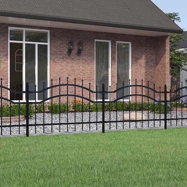 vidaXL Garden Fence with Spear Top Black 240x75 cm Powder-coated Steel