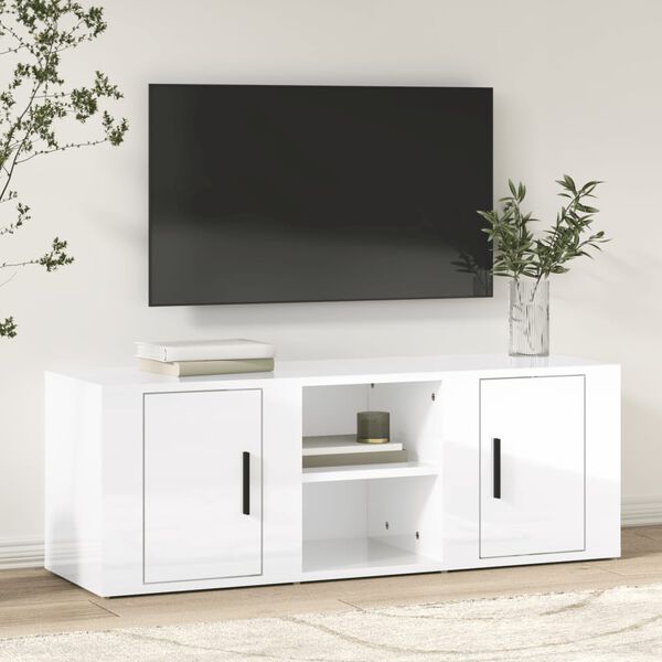 vidaXL TV Cabinet High Gloss White 100x31.5x35 cm Engineered Wood