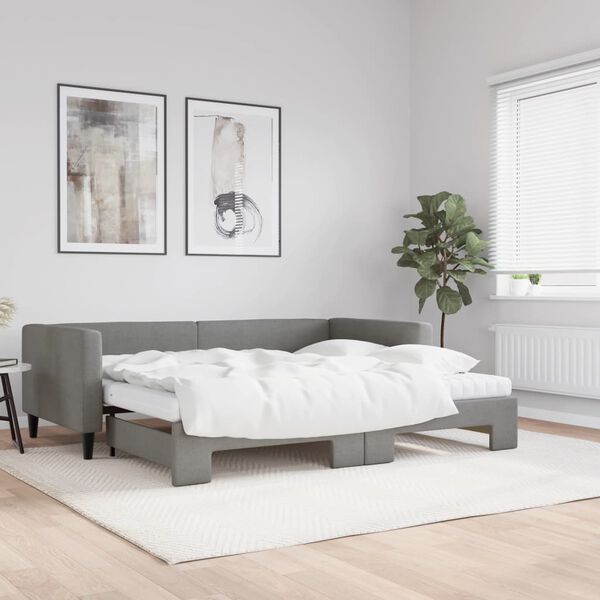 vidaXL Daybed with Trundle and Mattresses Dark Grey 90x190 cm Fabric