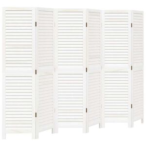 vidaXL Room Divider 6 Panels Retro White Solid Wood Paulownia