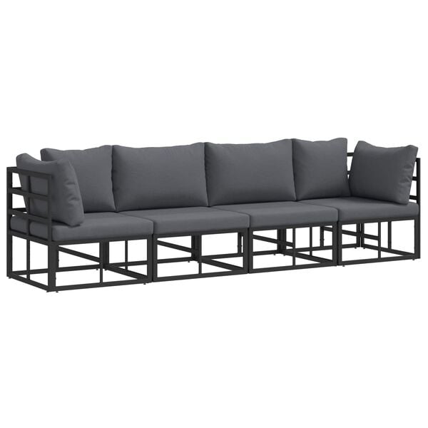 vidaXL Garden Sofa Set 4 pcs Black Metal