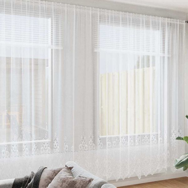 vidaXL Lace Curtain with Curtains Floral White 260 x 400 cm Polyester