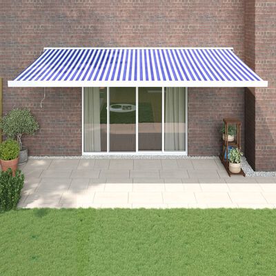 vidaXL Retractable Awning Blue and White 5x3 m Fabric and Aluminium