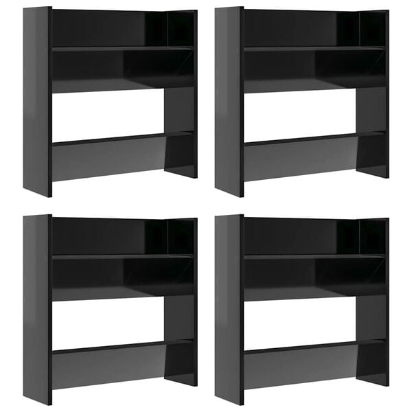 vidaXL Wall Shoe Cabinets 4 pcs High Gloss Black 60x18x60 cm Engineered Wood