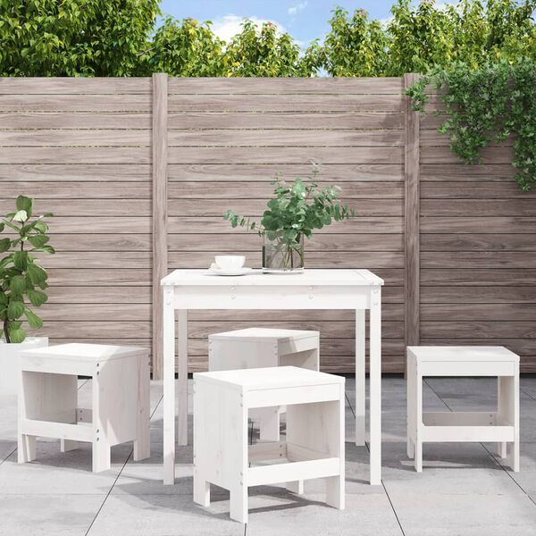 vidaXL 5 Piece Garden Dining Set White Solid Wood Pine