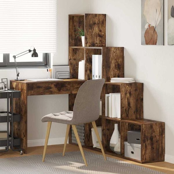 vidaXL Corner Desk Smoked Oak 101.5 x 149.5 x 149.5 cm Engineered Wood