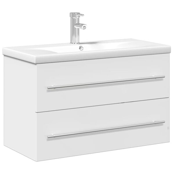 vidaXL Bathroom Sink Cabinet with Built-in Basin High Gloss White