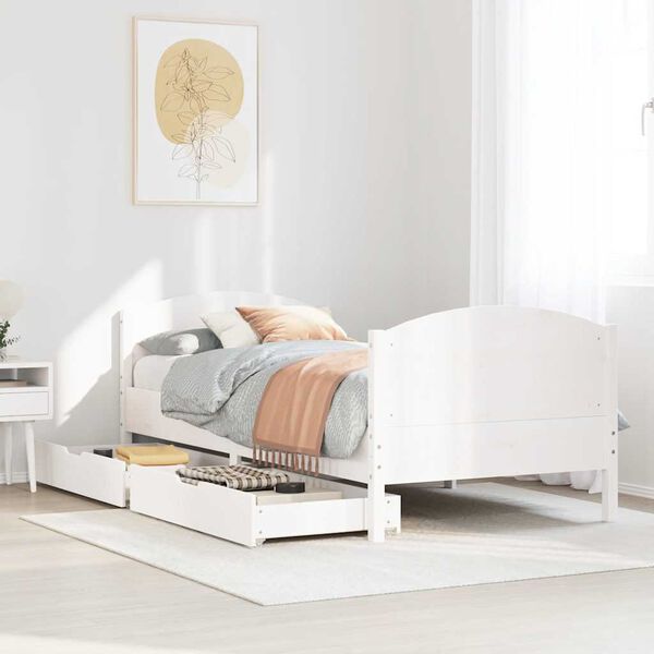 vidaXL Bed Frame without Mattress White 75x190 cm Small Single Solid Wood Pine