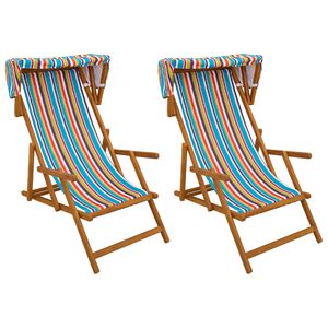 vidaXL Deck Chair 2 pcs 3 Position Solid Eucalyptus Wood Multicolour