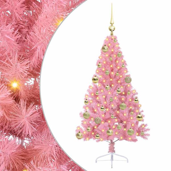 vidaXL Artificial Pre-lit Christmas Tree with 150 LEDs Pink 120 cm PVC