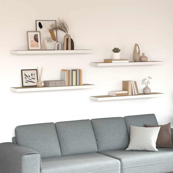 vidaXL Floating Wall Shelves 4 pcs Oak and White 120x23.5x3.8 cm MDF