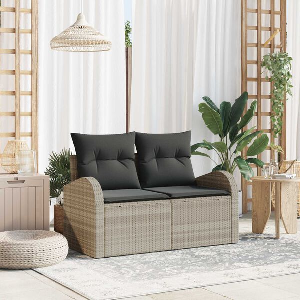 vidaXL Garden Sofa Light Grey 124 x 62 x 69cm Poly Rattan