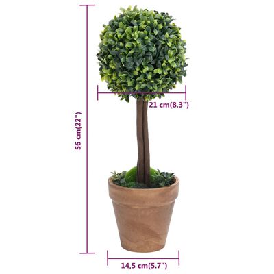 vidaXL Artificial Boxwood Plants 2 pcs with Pots Ball Shaped Green 56 cm