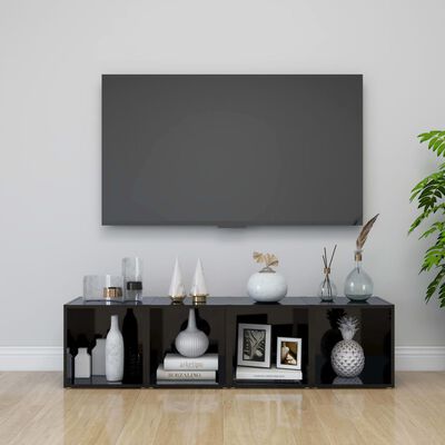 805521 vidaXL TV Cabinets 4 pcs High Gloss Black 37x35x37 cm Chipboard