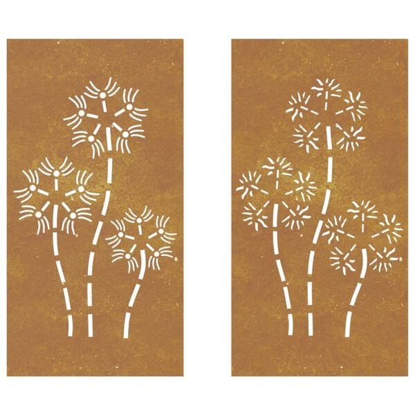 vidaXL Garden Wall Decorations 2pcs 105x55cm Corten Steel Flower Design