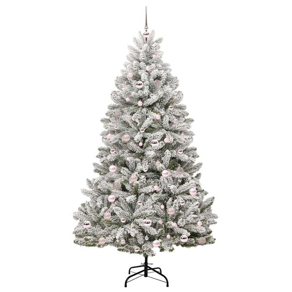 vidaXL Artificial Christmas Tree Green and White 210 cm PVC and Metal