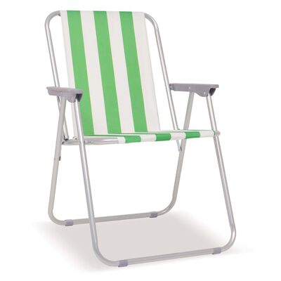 vidaXL Folding Camping Chairs 2 pcs Green and White Steel 52x62x75 cm