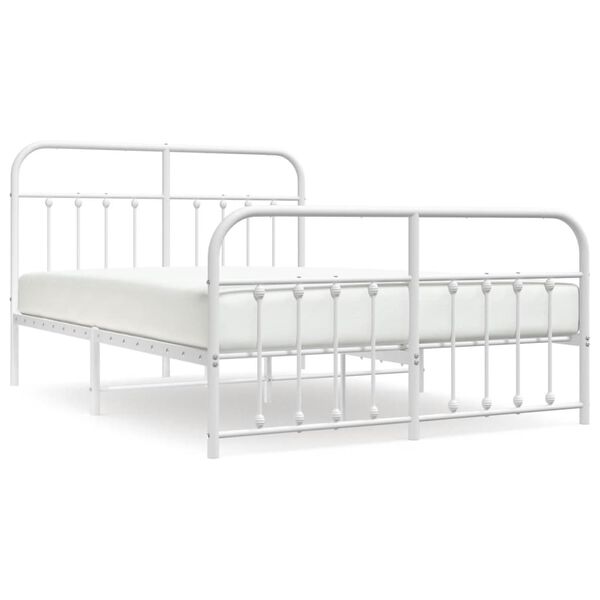 vidaXL Metal Bed Frame without Mattress with Footboard White 140x190cm