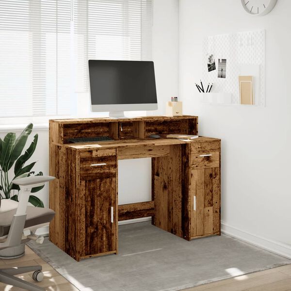 vidaXL Desk with LED Lights Old Wood 120x55x91 cm Engineered Wood