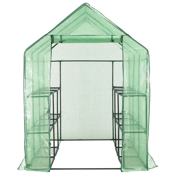 vidaXL Walk-in Greenhouse with 12 Shelves Steel 143x214x196 cm